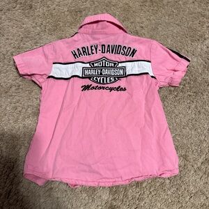 Harley-Davidson Pink and White Logo Button-Up Shirt